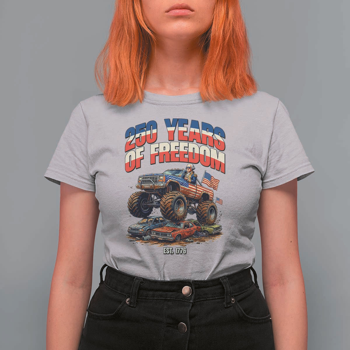 Funny George Washington Monster Truck T Shirt For Women America 250th Anniversary