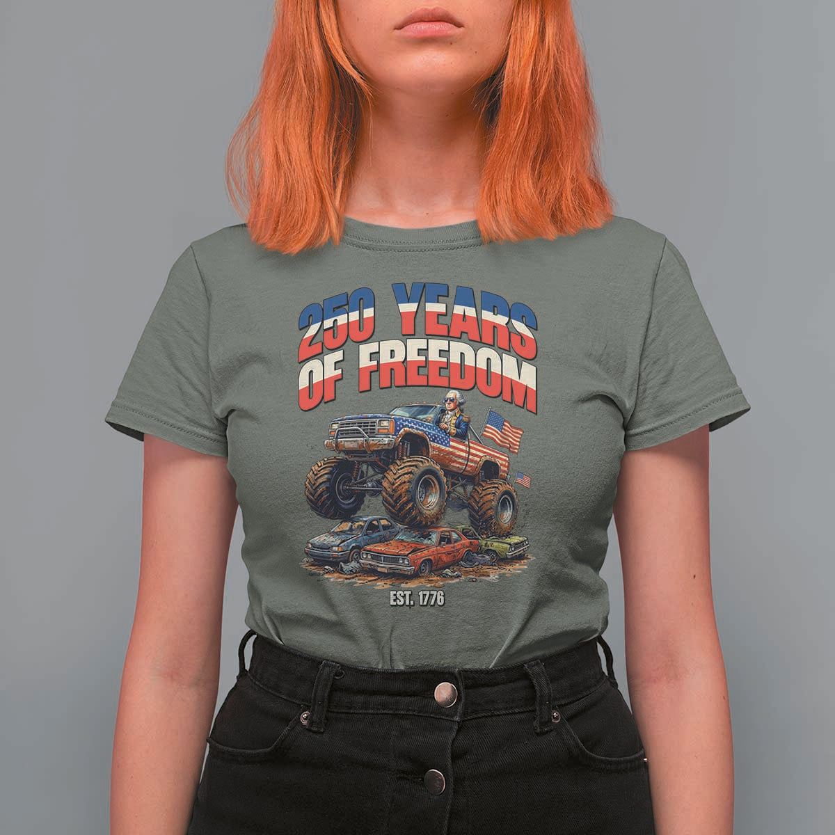 Funny George Washington Monster Truck T Shirt For Women America 250th Anniversary