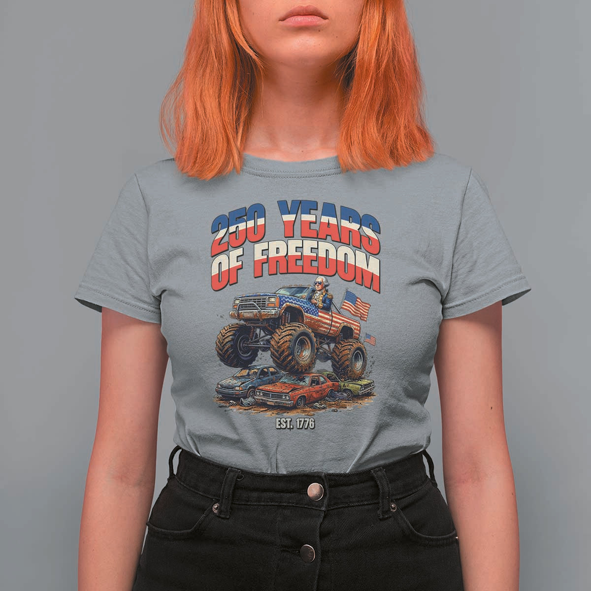Funny George Washington Monster Truck T Shirt For Women America 250th Anniversary