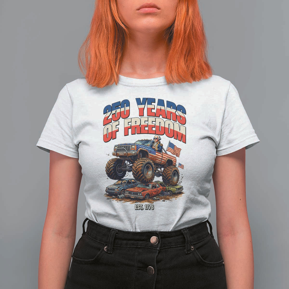 Funny George Washington Monster Truck T Shirt For Women America 250th Anniversary