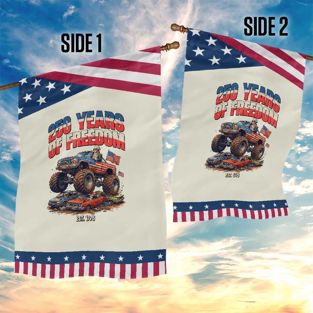 Funny George Washington Monster Truck Garden Flag America 250th Anniversary