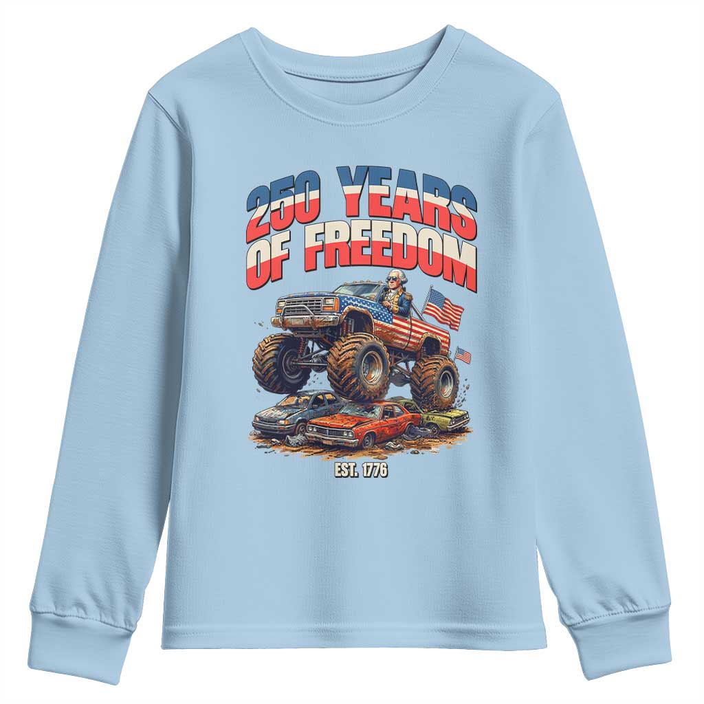 Funny George Washington Monster Truck Youth Sweatshirt America 250th Anniversary
