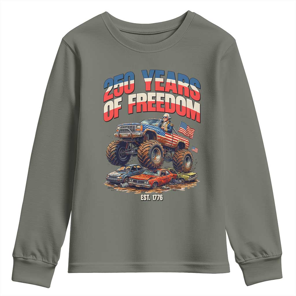 Funny George Washington Monster Truck Youth Sweatshirt America 250th Anniversary