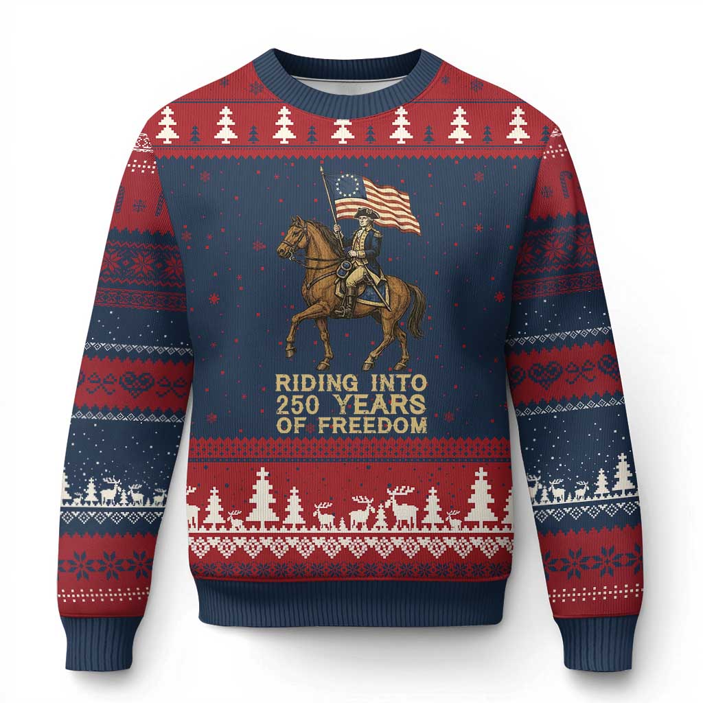 George Washington Ugly Christmas Sweater Riding Into 250 Years Of Freedom