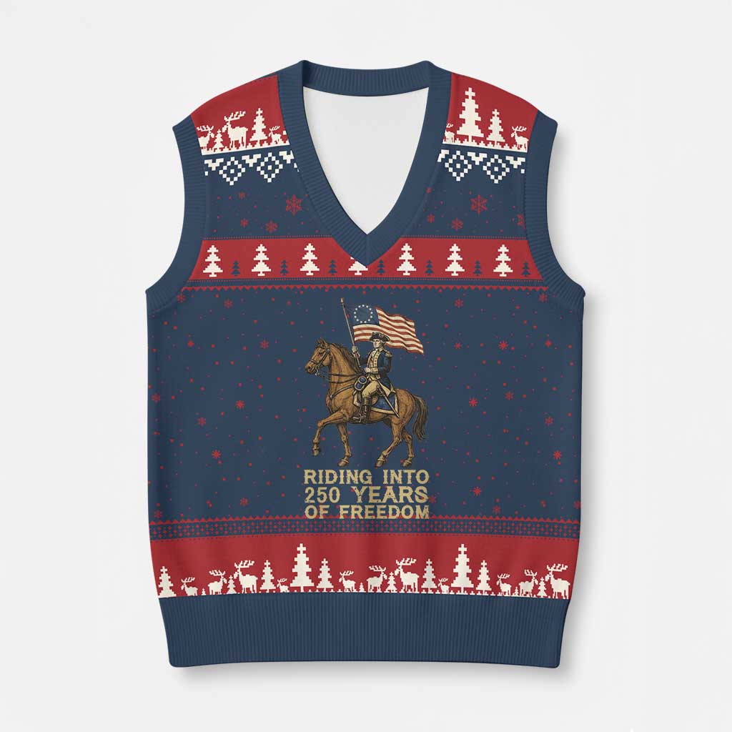 George Washington V-Neck Knit Sweater Vest Riding Into 250 Years Of Freedom