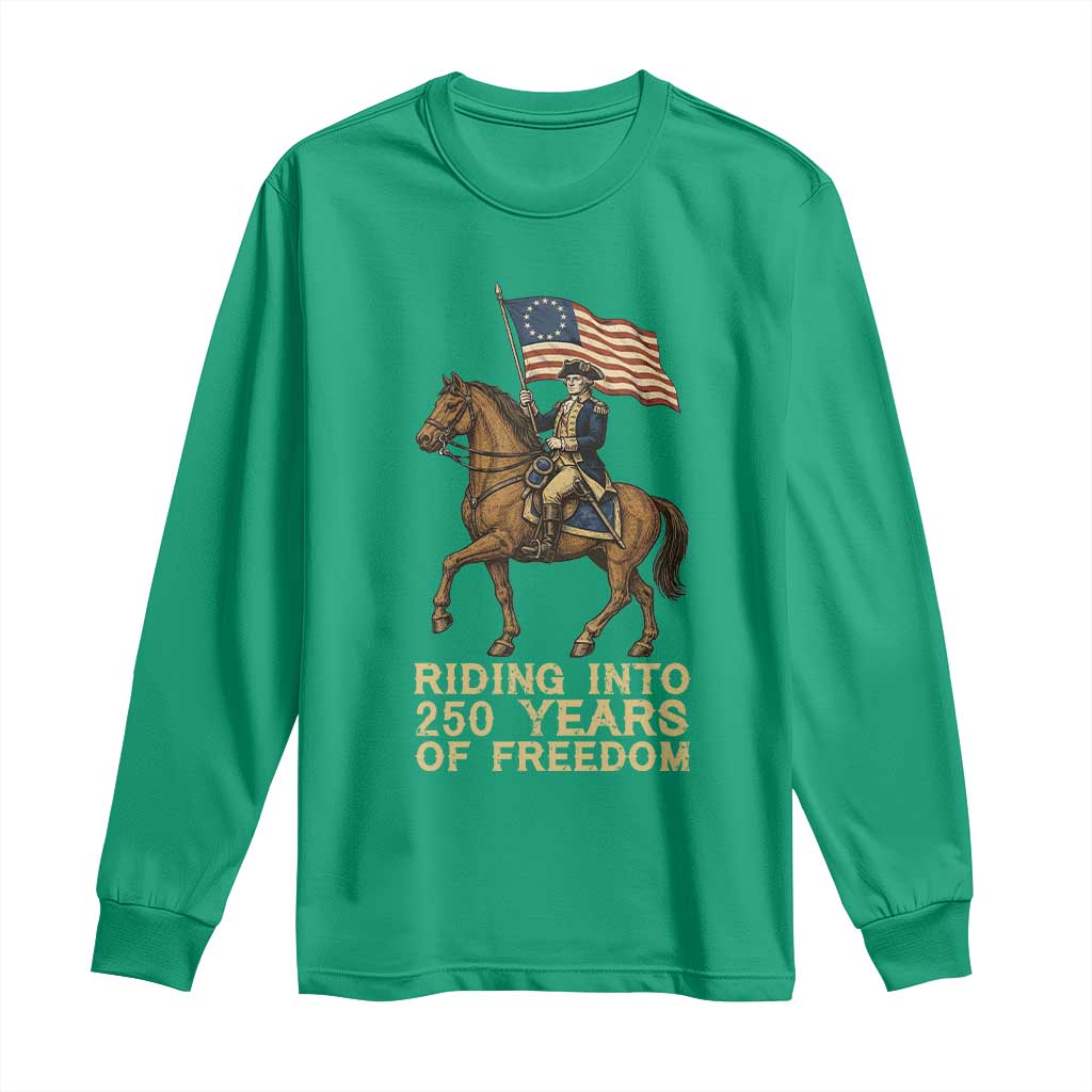 George Washington Long Sleeve Shirt Riding Into 250 Years Of Freedom