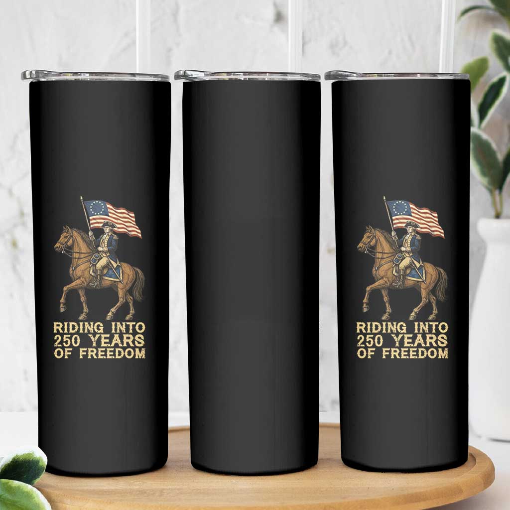 George Washington Skinny Tumbler Riding Into 250 Years Of Freedom