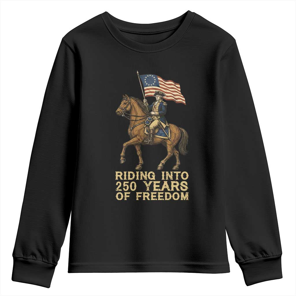 George Washington Youth Sweatshirt Riding Into 250 Years Of Freedom