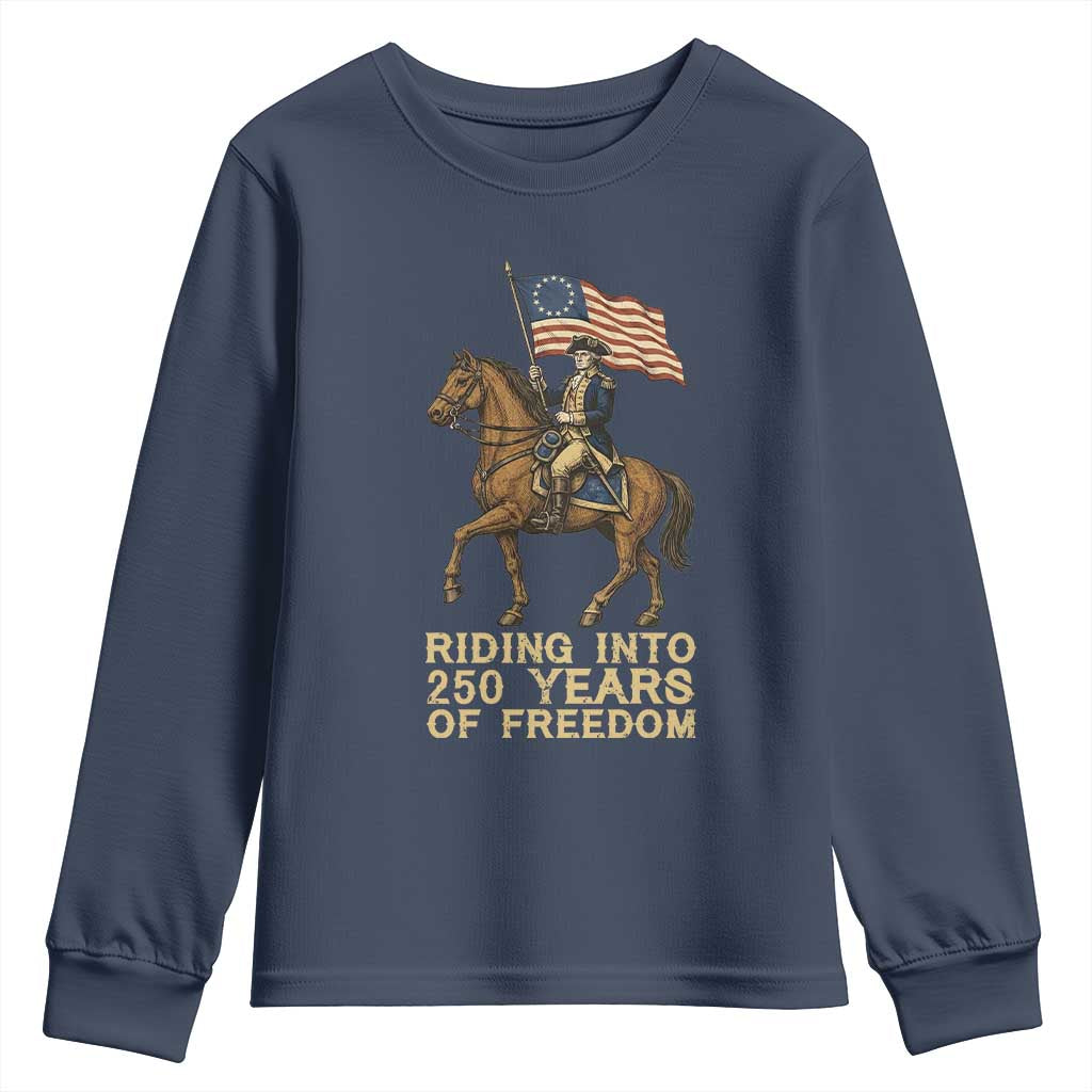 George Washington Youth Sweatshirt Riding Into 250 Years Of Freedom