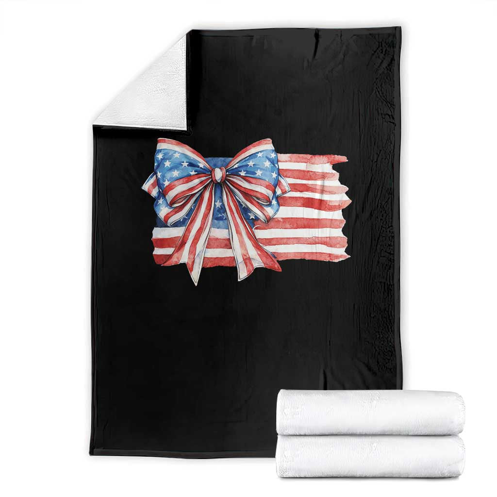 Patriotic American Flag Bow Throw Blanket Gift For Women