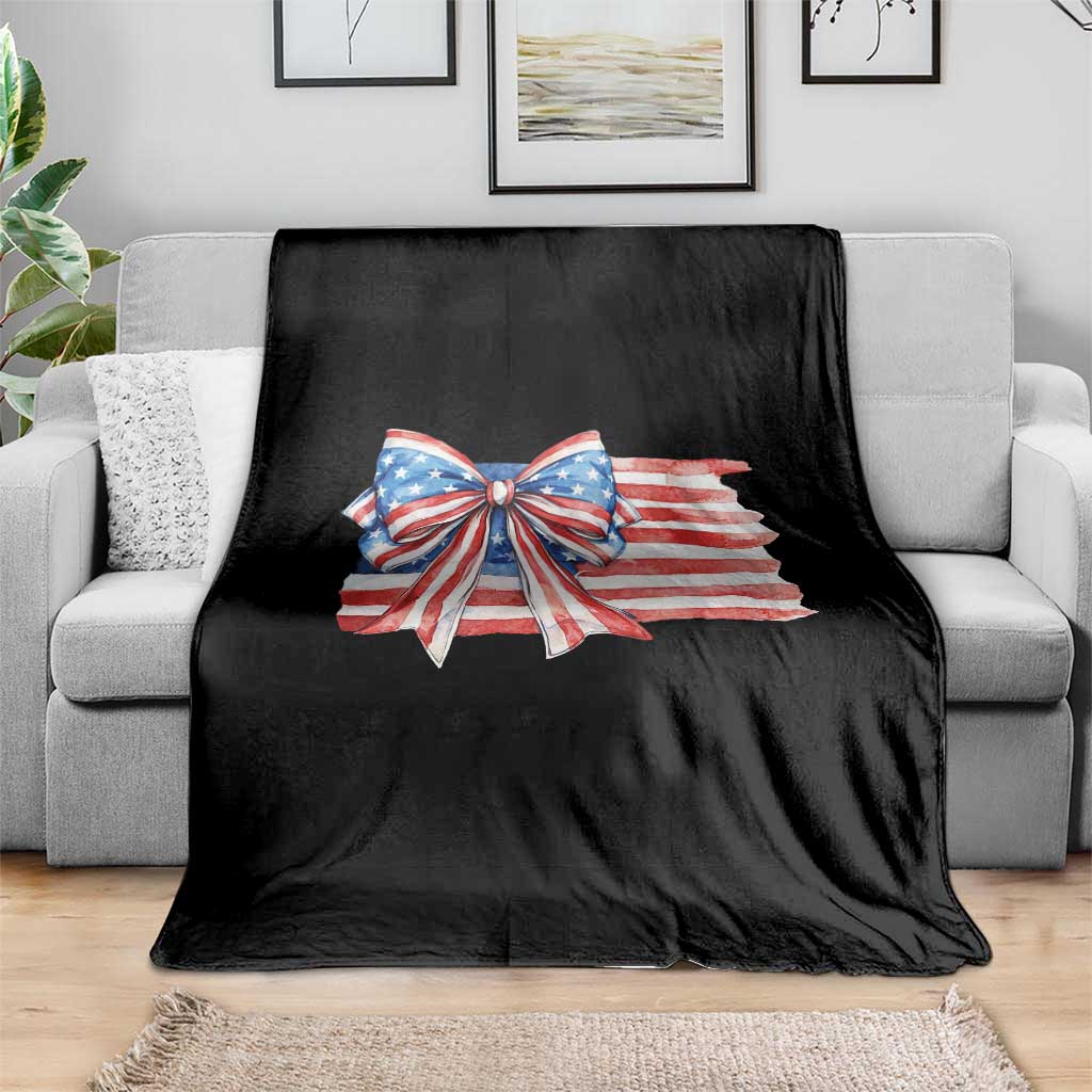 Patriotic American Flag Bow Throw Blanket Gift For Women