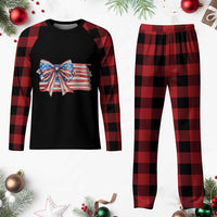 Patriotic American Flag Bow Plaid Pajama Set Gift For Women