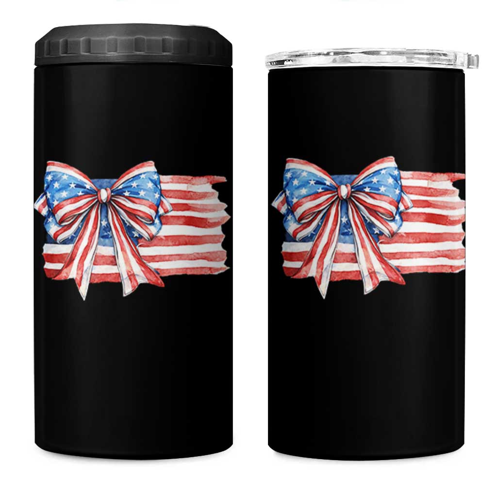 Patriotic American Flag Bow 4 in 1 Can Cooler Tumbler Gift For Women