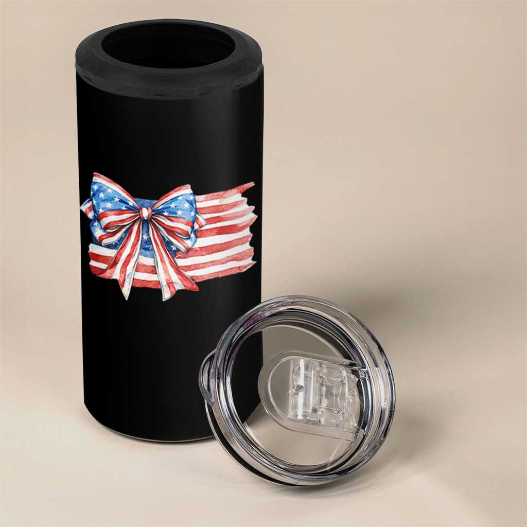 Patriotic American Flag Bow 4 in 1 Can Cooler Tumbler Gift For Women