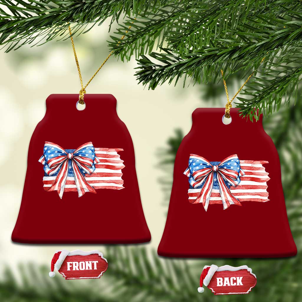 Patriotic American Flag Bow Ceramic Ornament Gift For Women