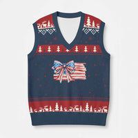Patriotic American Flag Bow V-Neck Knit Sweater Vest Gift For Women
