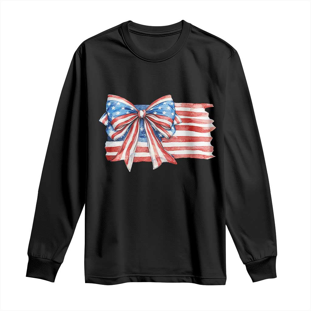 Patriotic American Flag Bow Long Sleeve Shirt Gift For Women