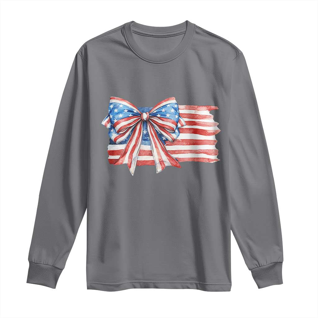 Patriotic American Flag Bow Long Sleeve Shirt Gift For Women