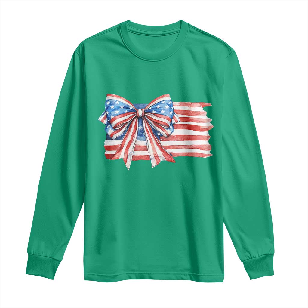 Patriotic American Flag Bow Long Sleeve Shirt Gift For Women