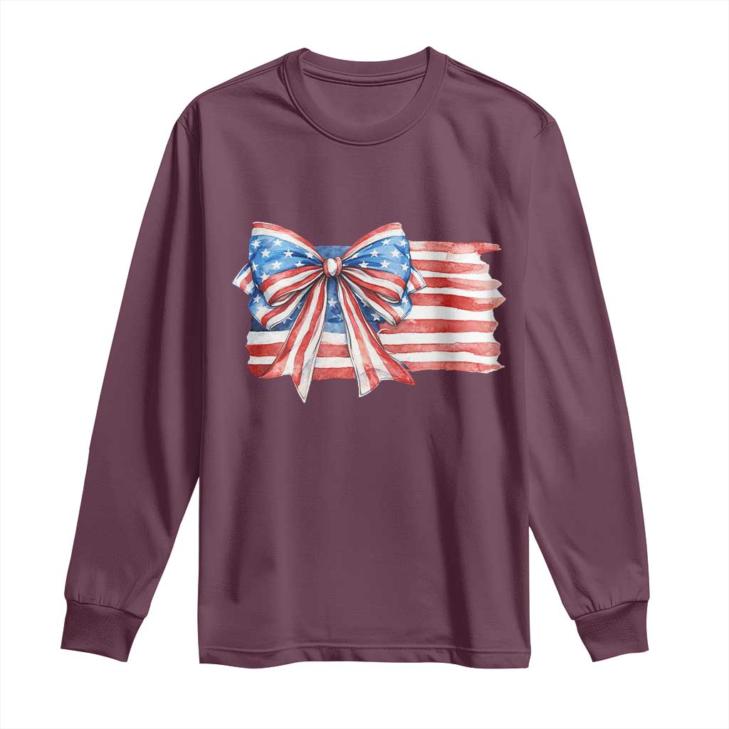 Patriotic American Flag Bow Long Sleeve Shirt Gift For Women