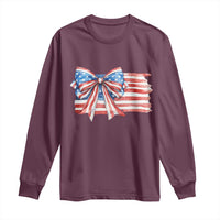 Patriotic American Flag Bow Long Sleeve Shirt Gift For Women