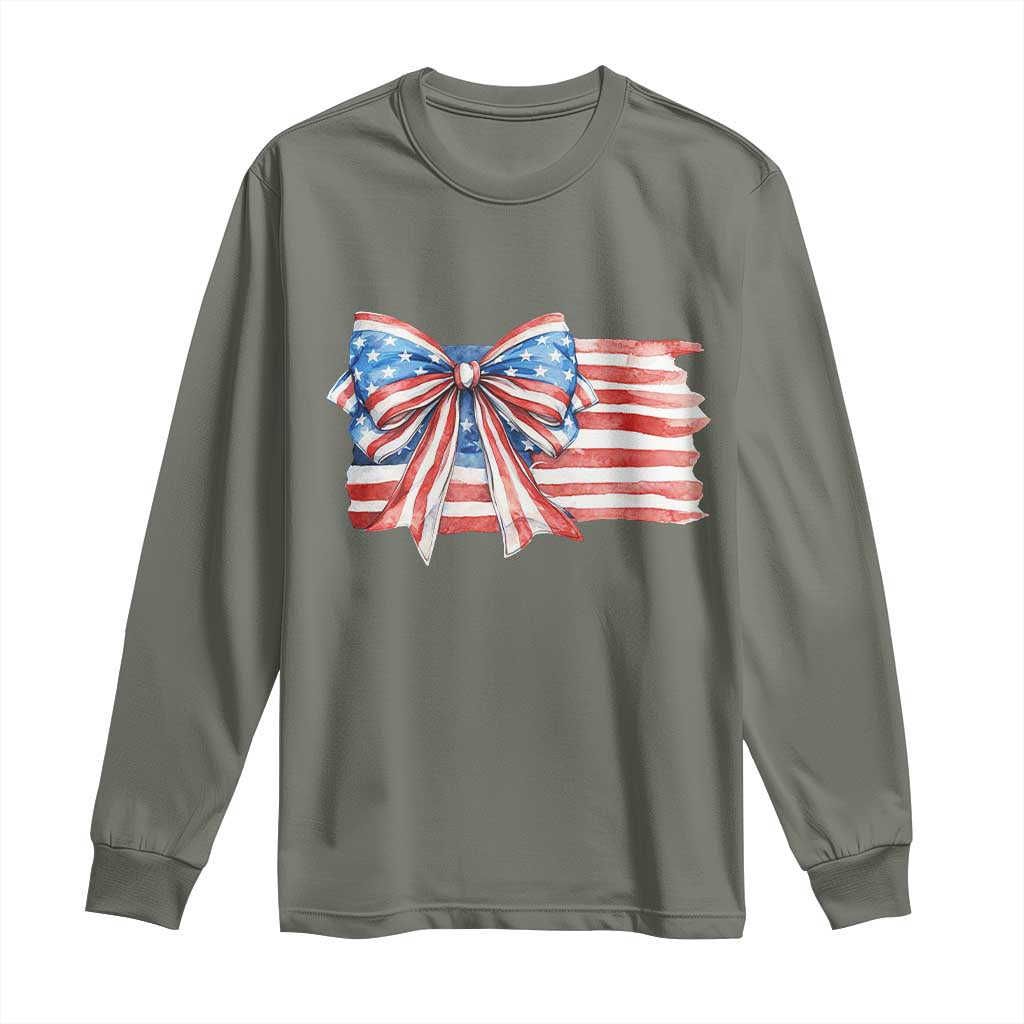 Patriotic American Flag Bow Long Sleeve Shirt Gift For Women