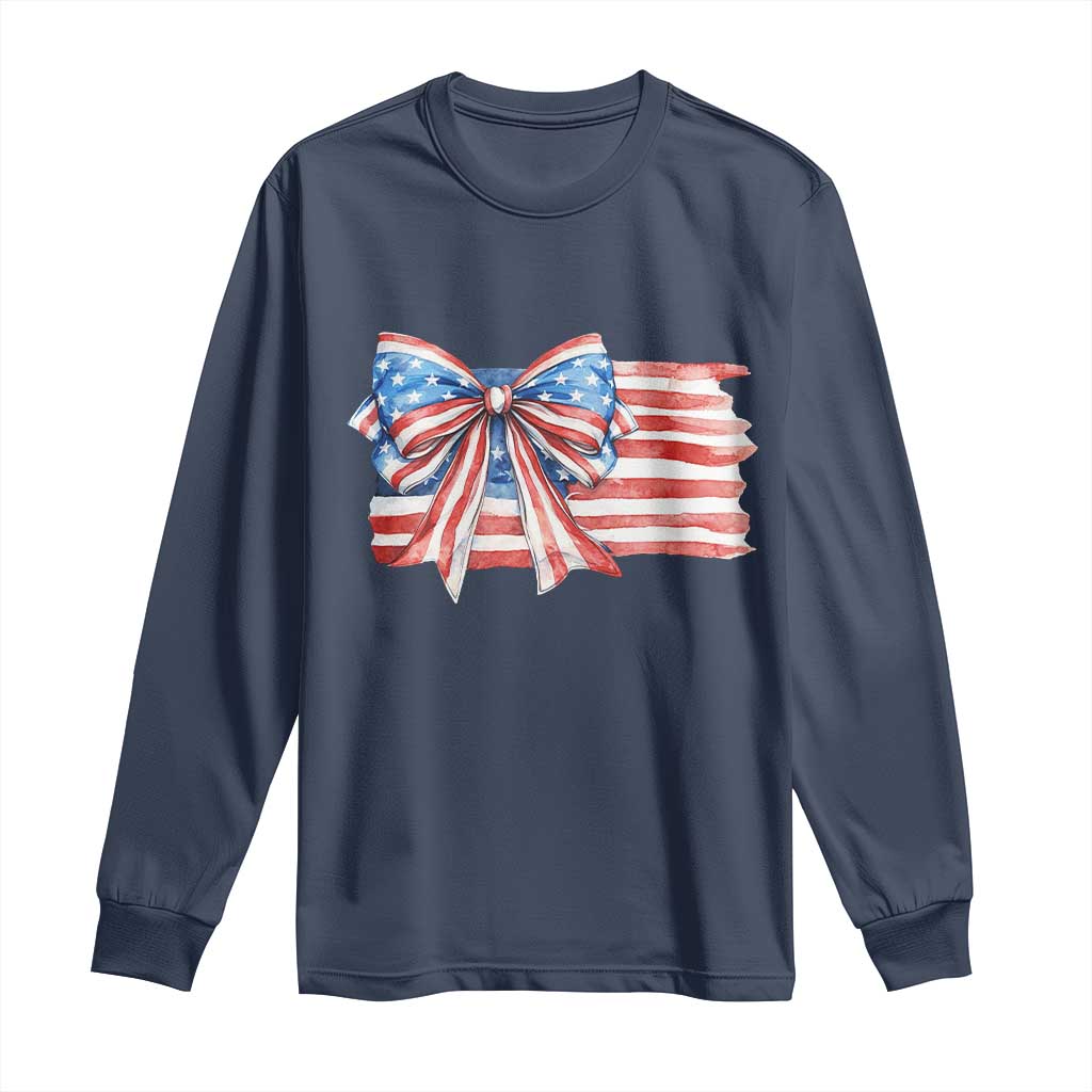 Patriotic American Flag Bow Long Sleeve Shirt Gift For Women
