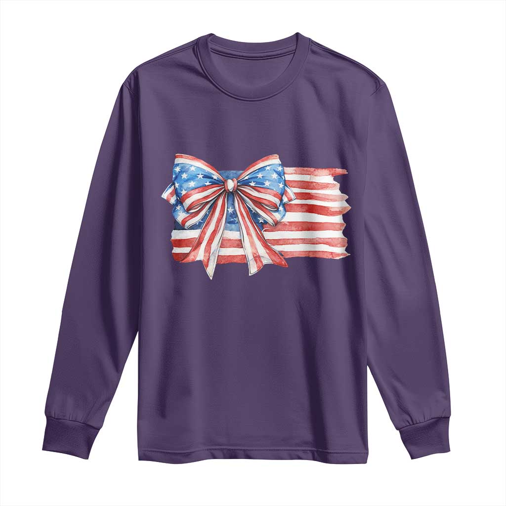 Patriotic American Flag Bow Long Sleeve Shirt Gift For Women