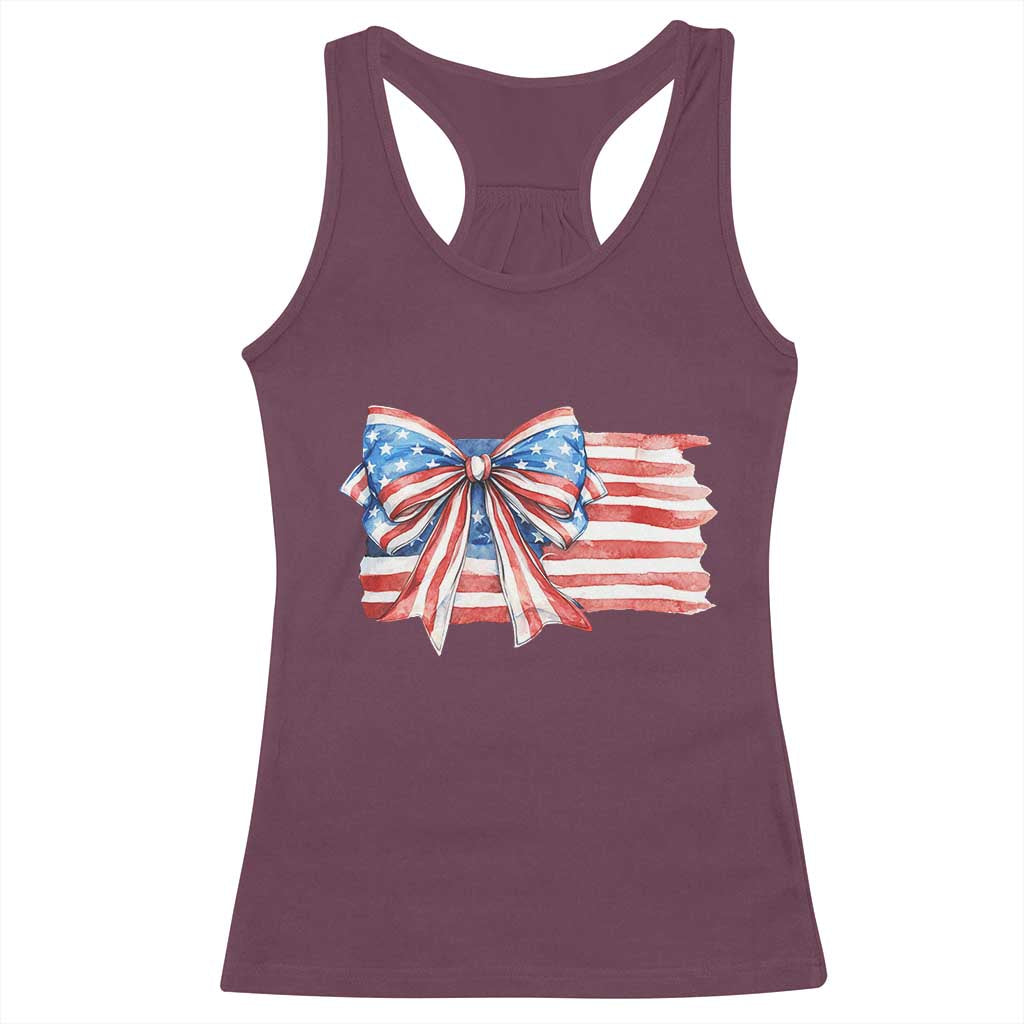 Patriotic American Flag Bow Racerback Tank Top Gift For Women