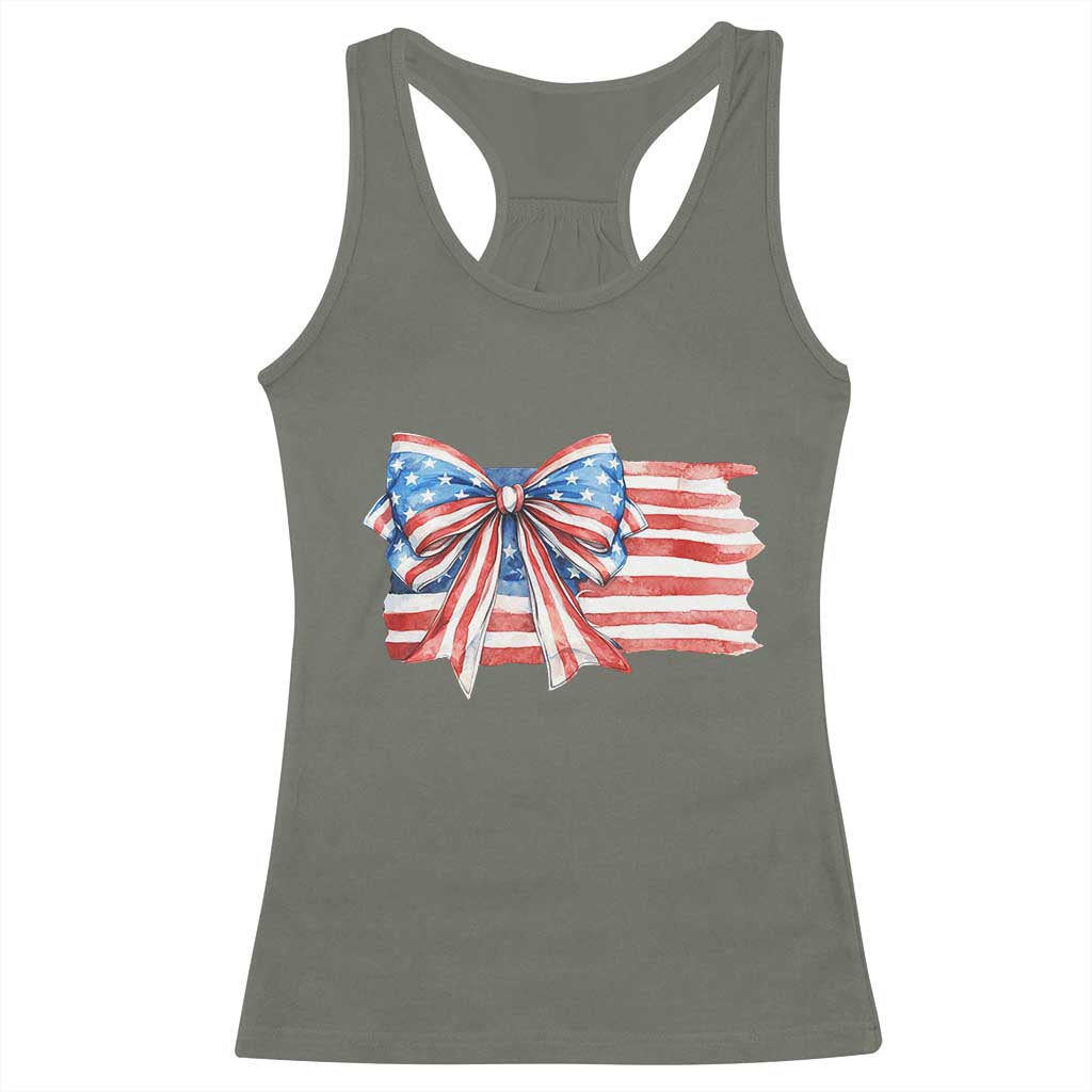 Patriotic American Flag Bow Racerback Tank Top Gift For Women