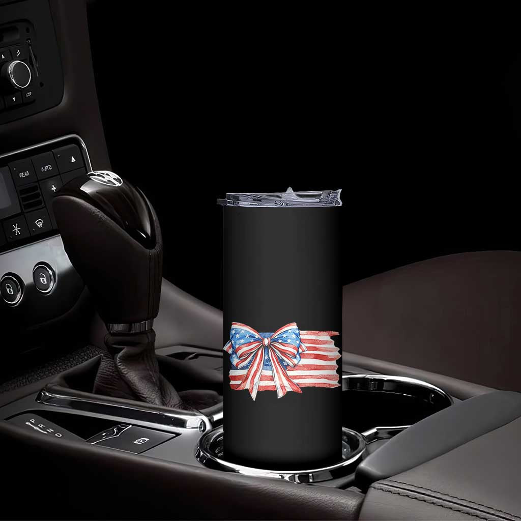 Patriotic American Flag Bow Skinny Tumbler Gift For Women