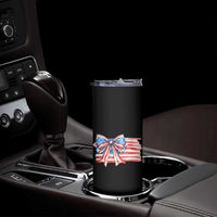 Patriotic American Flag Bow Skinny Tumbler Gift For Women