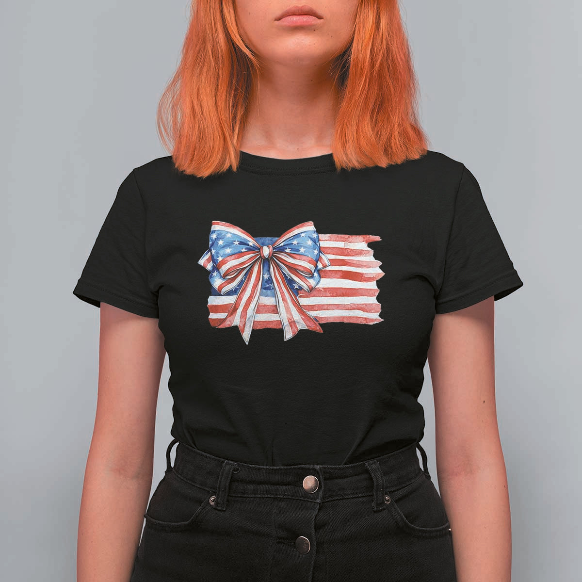 Patriotic American Flag Bow T Shirt For Women Gift For Women