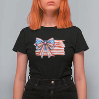 Patriotic American Flag Bow T Shirt For Women Gift For Women