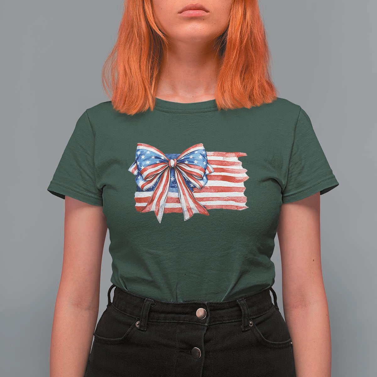 Patriotic American Flag Bow T Shirt For Women Gift For Women