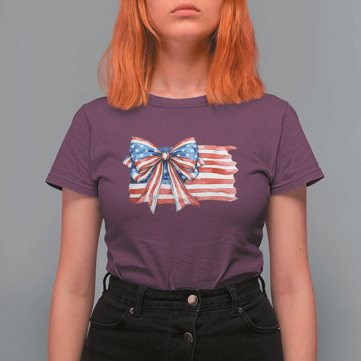Patriotic American Flag Bow T Shirt For Women Gift For Women