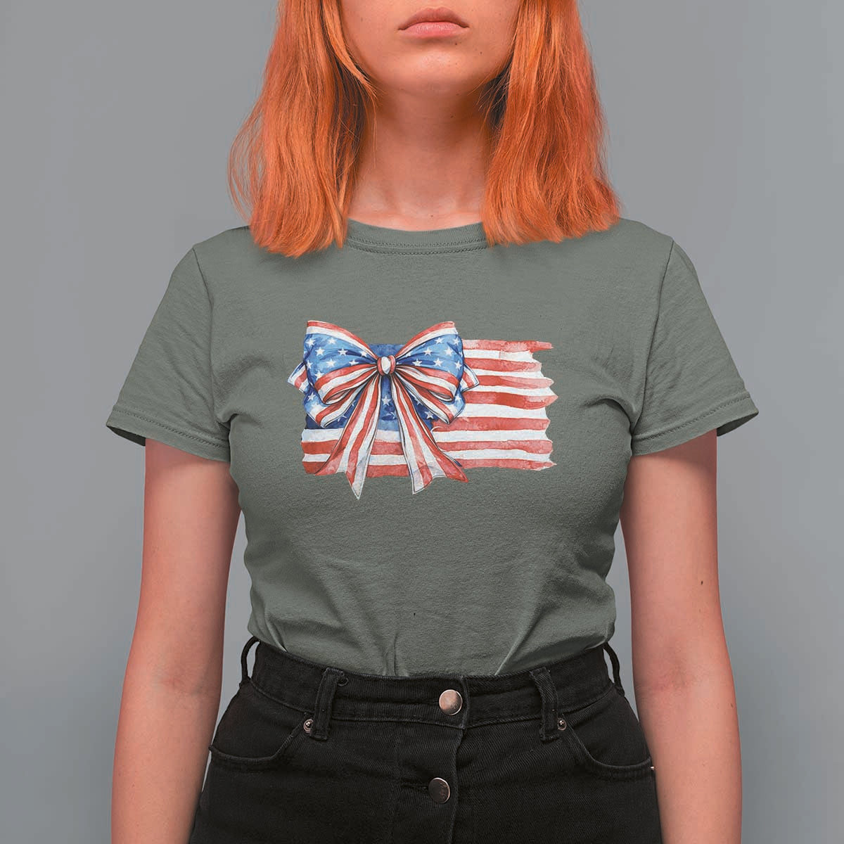 Patriotic American Flag Bow T Shirt For Women Gift For Women