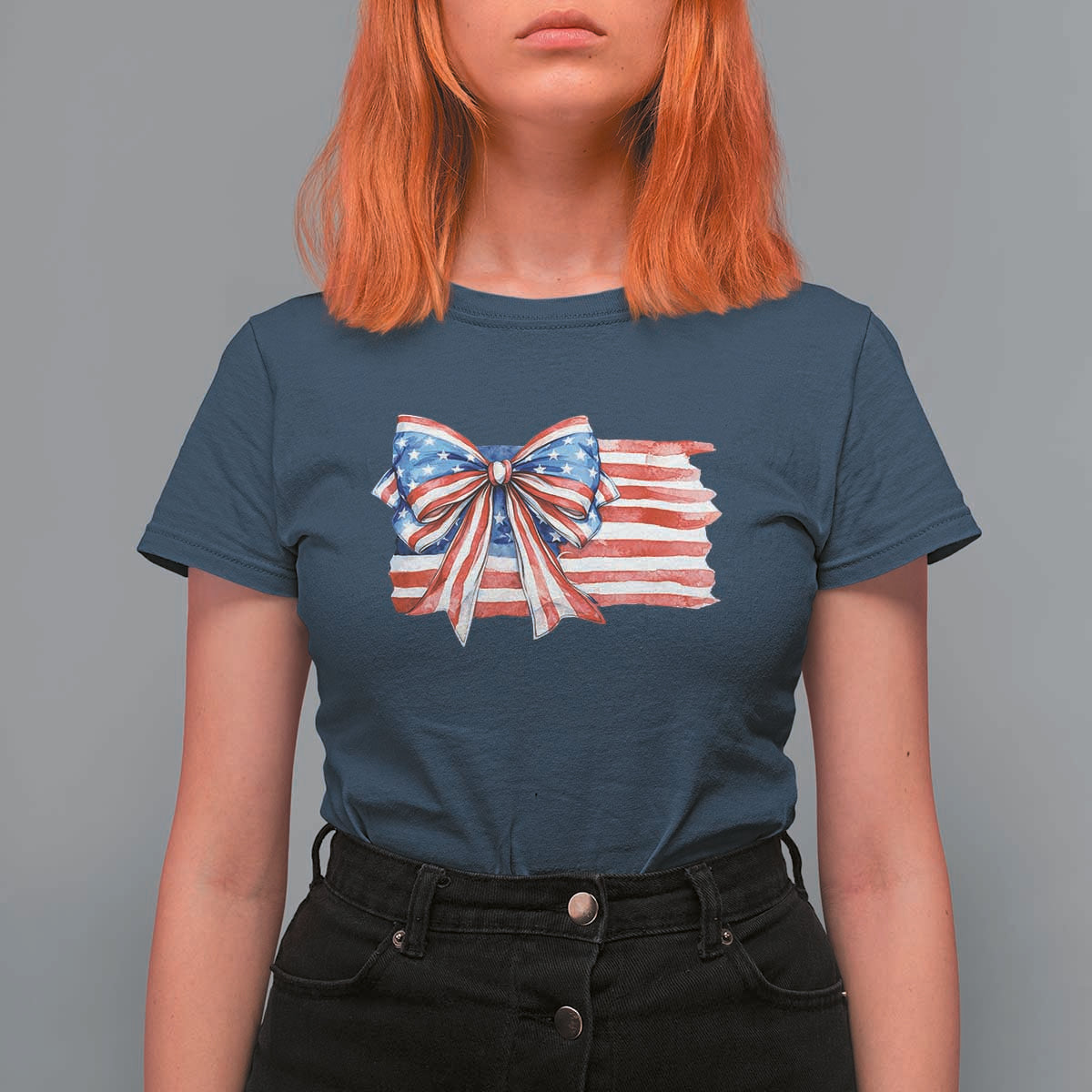 Patriotic American Flag Bow T Shirt For Women Gift For Women