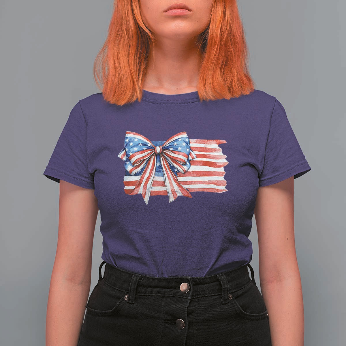 Patriotic American Flag Bow T Shirt For Women Gift For Women