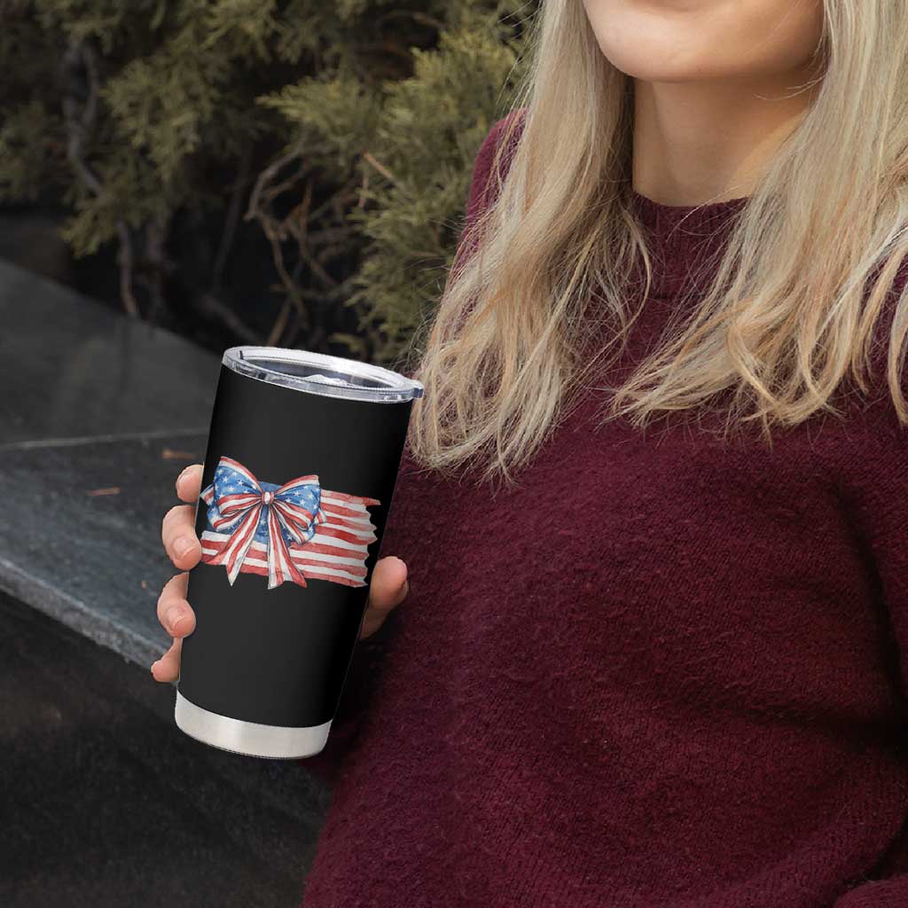 Patriotic American Flag Bow Tumbler Cup Gift For Women