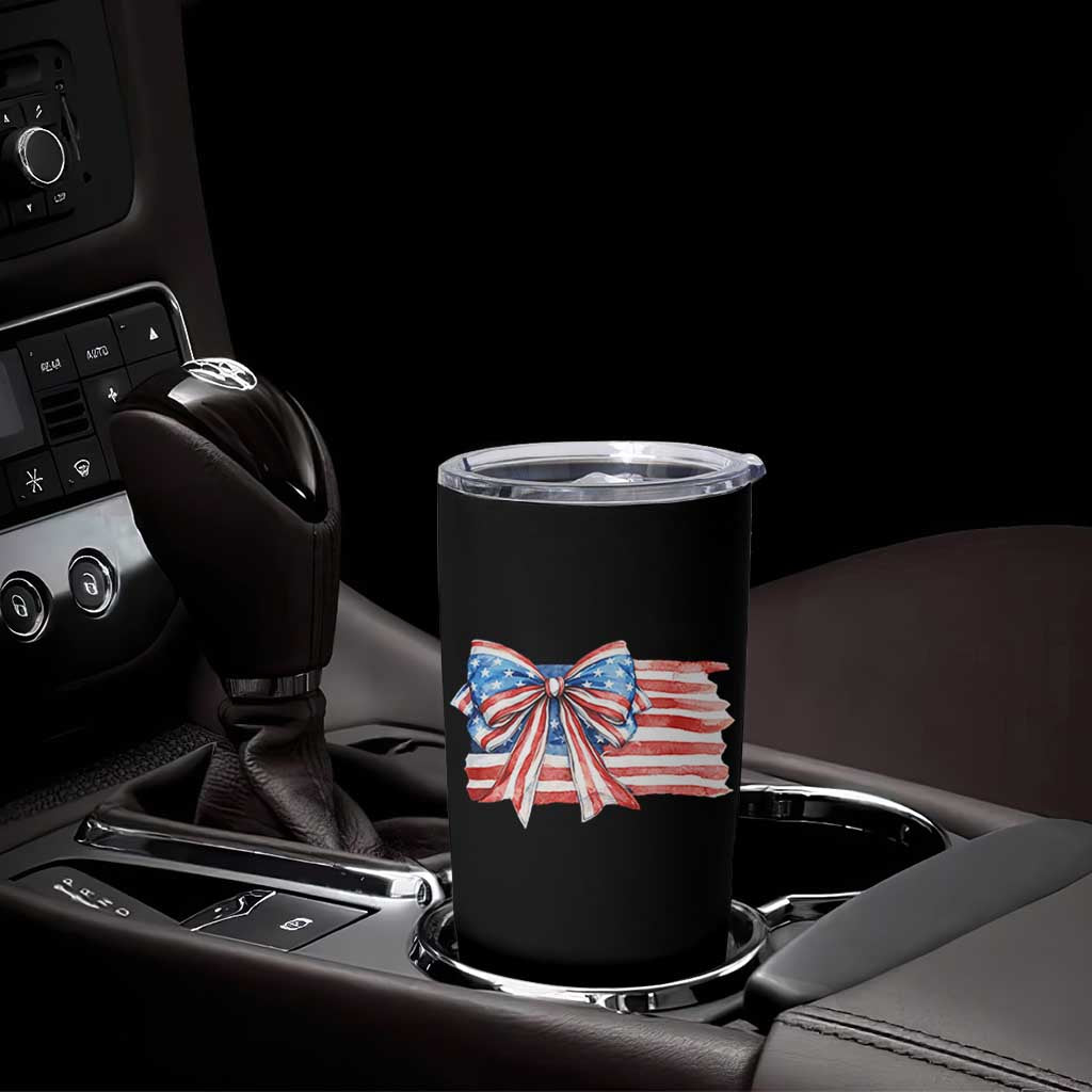 Patriotic American Flag Bow Tumbler Cup Gift For Women
