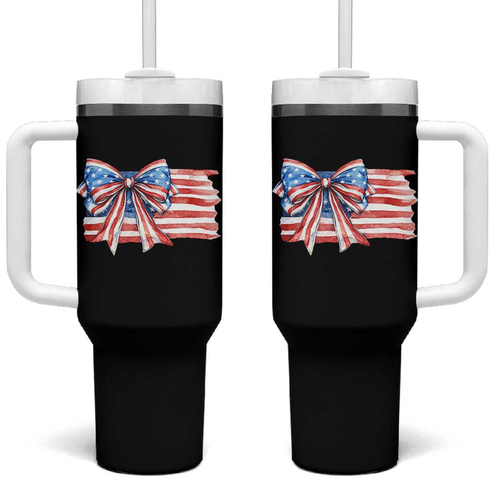 Patriotic American Flag Bow Tumbler With Handle Gift For Women