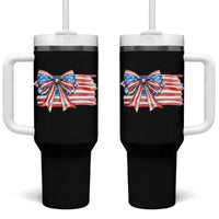 Patriotic American Flag Bow Tumbler With Handle Gift For Women