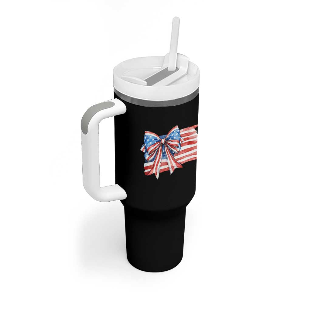 Patriotic American Flag Bow Tumbler With Handle Gift For Women