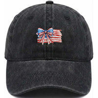 Patriotic American Flag Bow Washed Cotton Baseball Cap Gift For Women