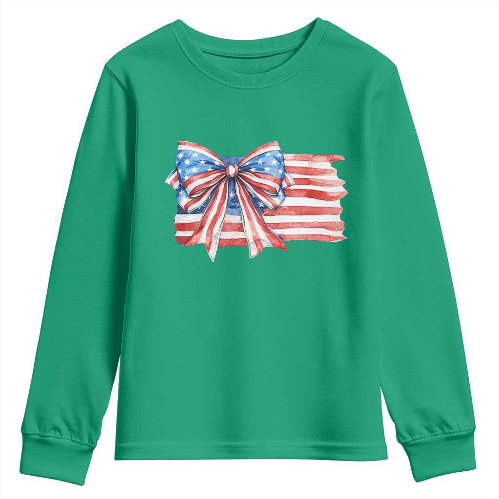 Patriotic American Flag Bow Youth Sweatshirt Gift For Women