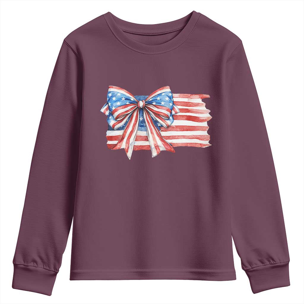 Patriotic American Flag Bow Youth Sweatshirt Gift For Women
