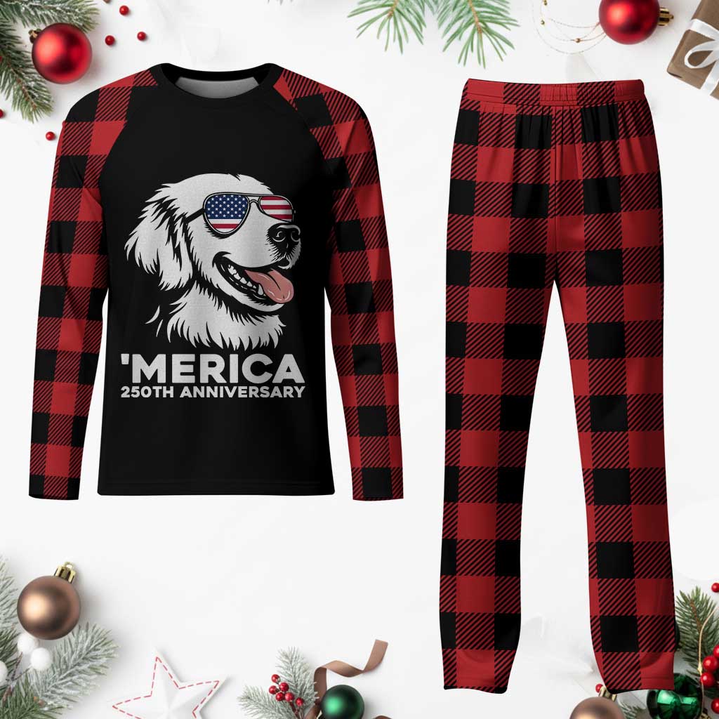 Merica Golden Retriever Lover Plaid Pajama Set 250th Anniversary Gift