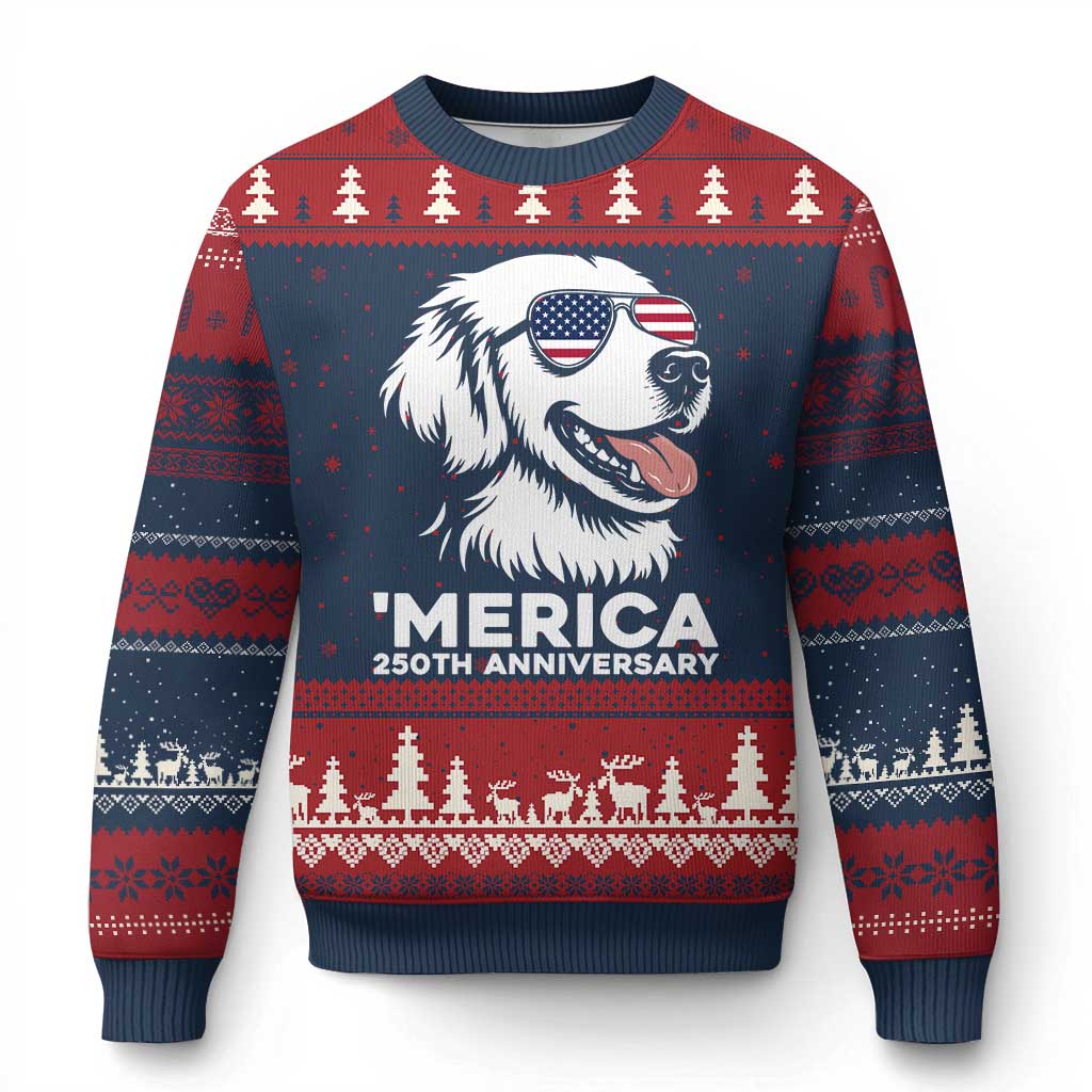 Merica Golden Retriever Lover Ugly Christmas Sweater 250th Anniversary Gift