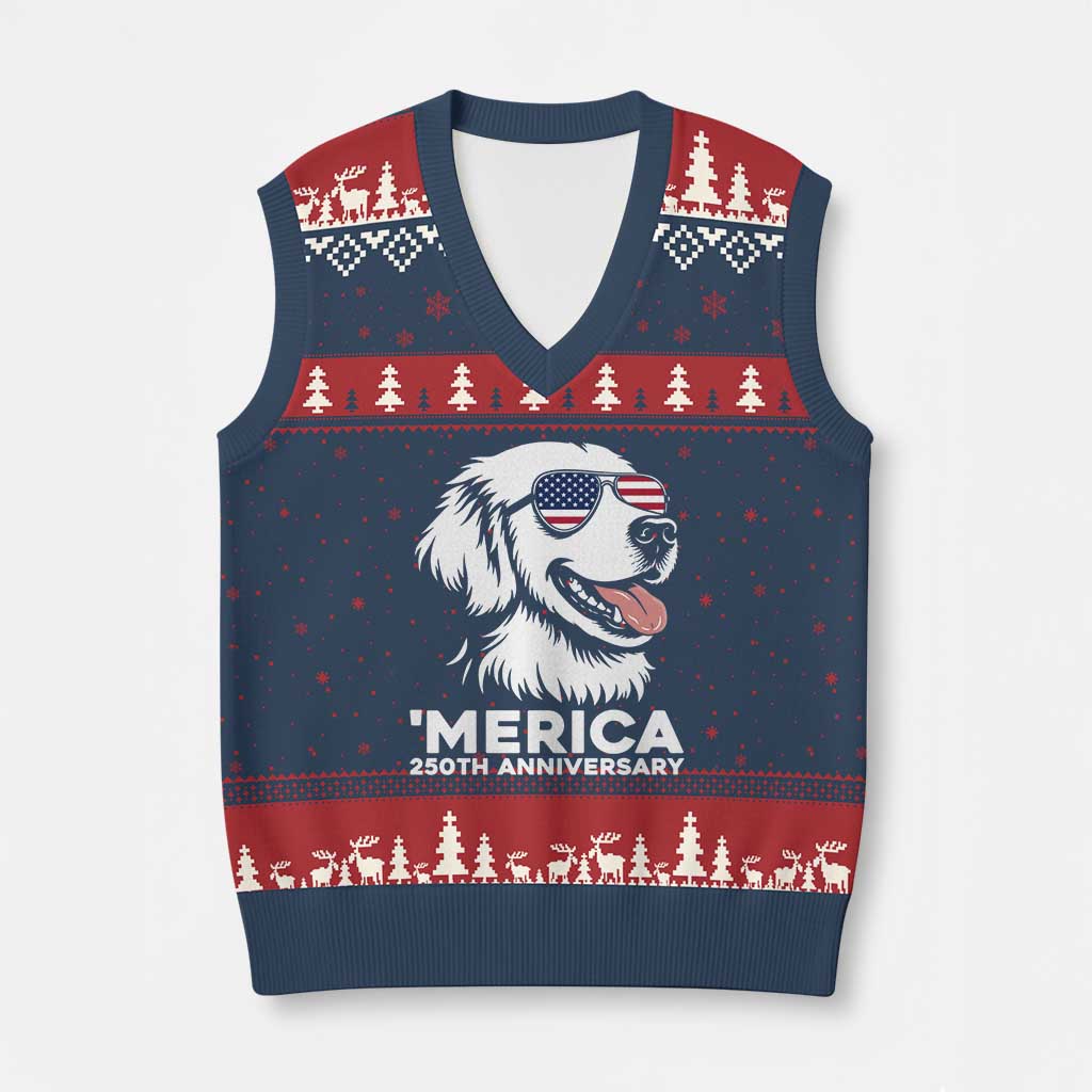 Merica Golden Retriever Lover V-Neck Knit Sweater Vest 250th Anniversary Gift